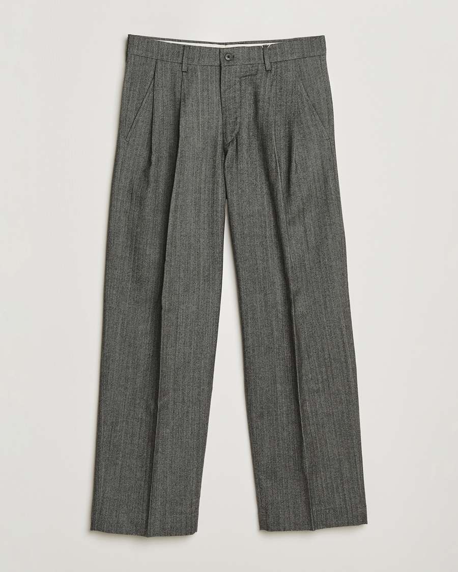 Men | Trousers | NN07 | Justin Double Pleated Herringbone Trousers Grey