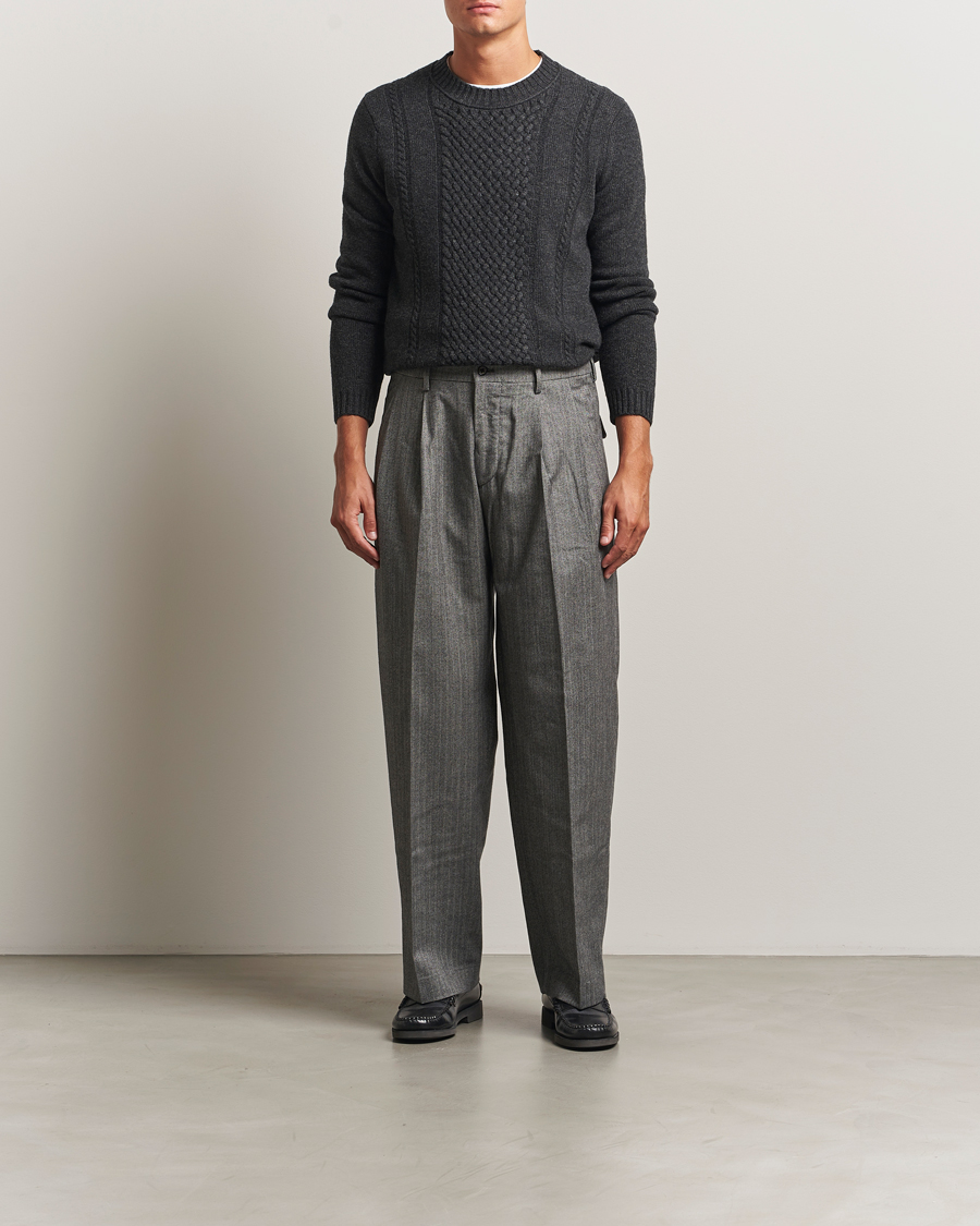 Men | Trousers | NN07 | Justin Double Pleated Herringbone Trousers Grey