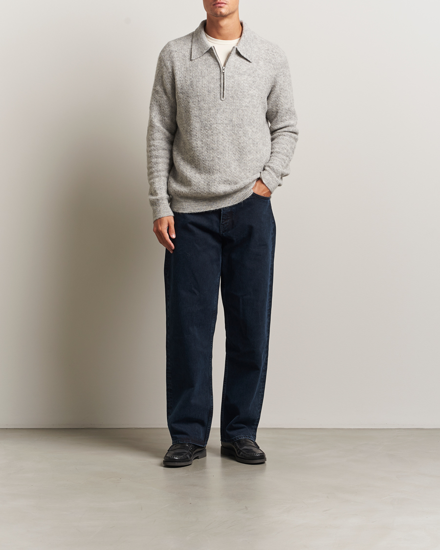 Men | Sweaters & Knitwear | NN07 | Alfie Alpaca Knitted Half Zip Sable Grey