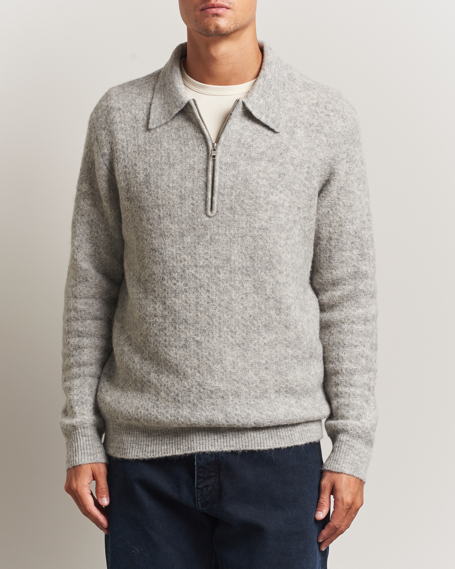 Men | Sweaters & Knitwear | NN07 | Alfie Alpaca Knitted Half Zip Sable Grey