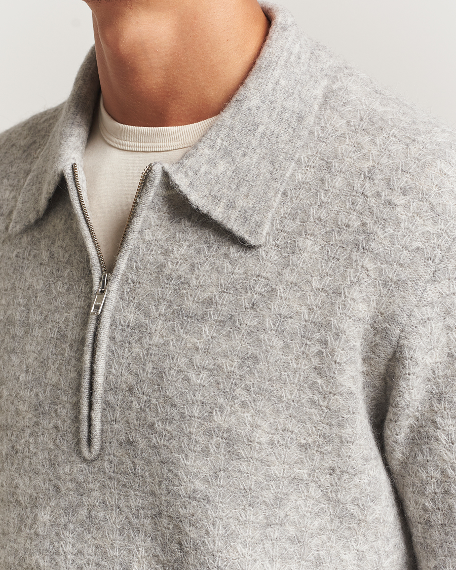 Men | Sweaters & Knitwear | NN07 | Alfie Alpaca Knitted Half Zip Sable Grey