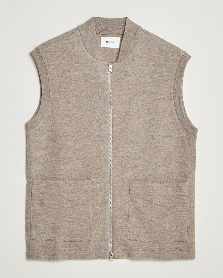 Men | Sweaters & Knitwear | NN07 | Boiled Wool Vest Khaki Beige
