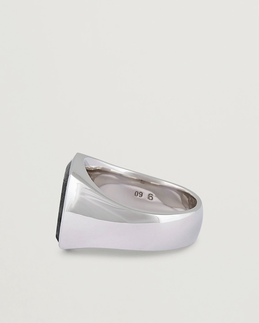Men | Jewellery | Tom Wood | Cushion Black Larvikite Ring Black Larvikite
