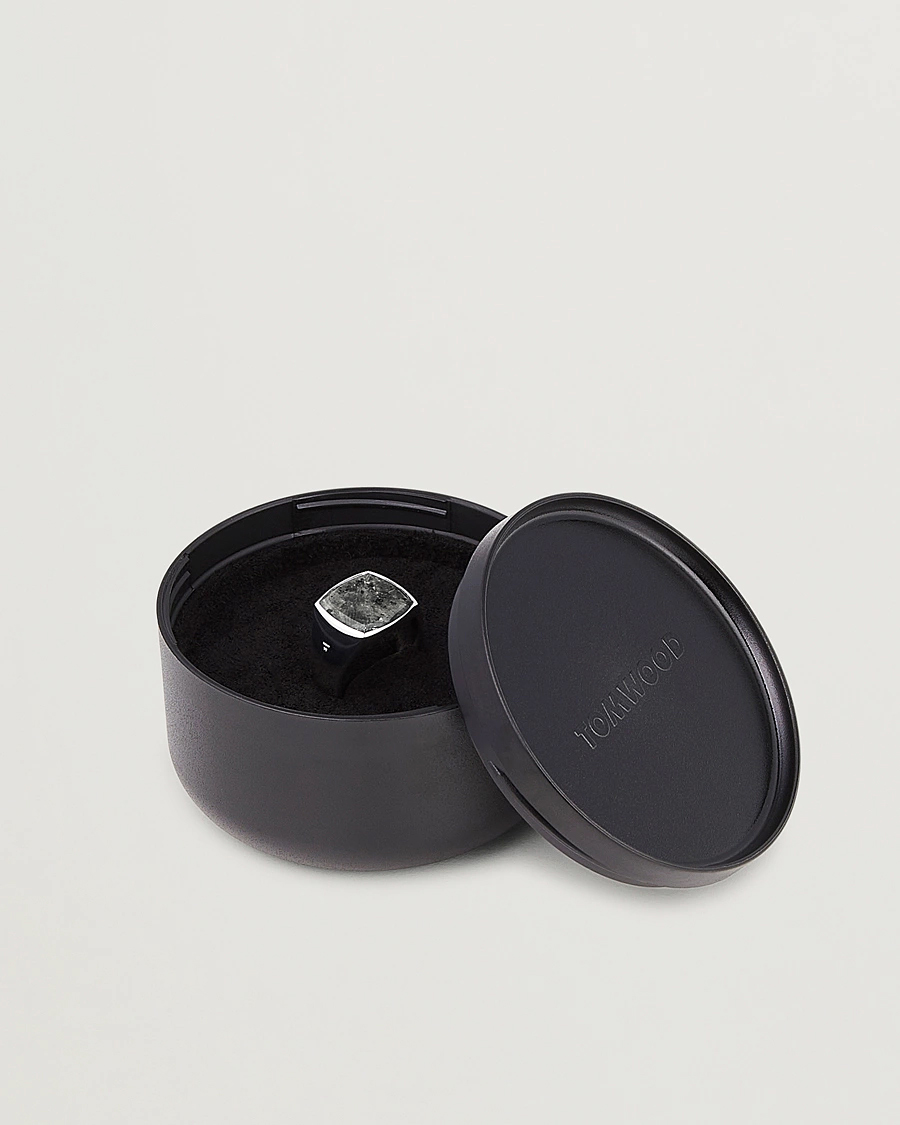 Men | Jewellery | Tom Wood | Cushion Black Larvikite Ring Black Larvikite