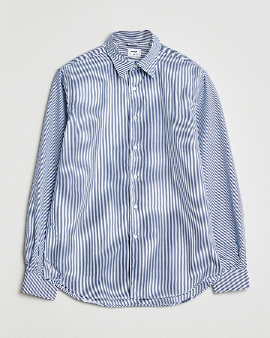 Men | Shirts | Aspesi | Striped Poplin Shirt Light Blue