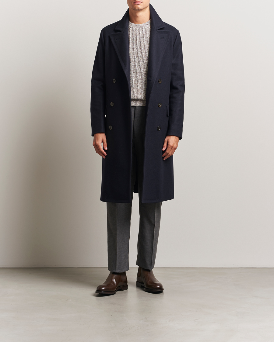 Men | Coats & Jackets | Boglioli | Double Breasted Wool Coat Navy