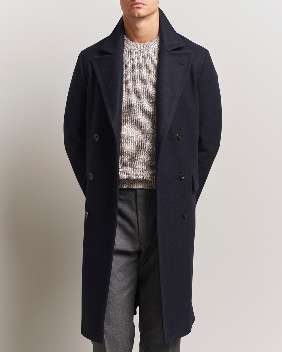 Men | Coats & Jackets | Boglioli | Double Breasted Wool Coat Navy