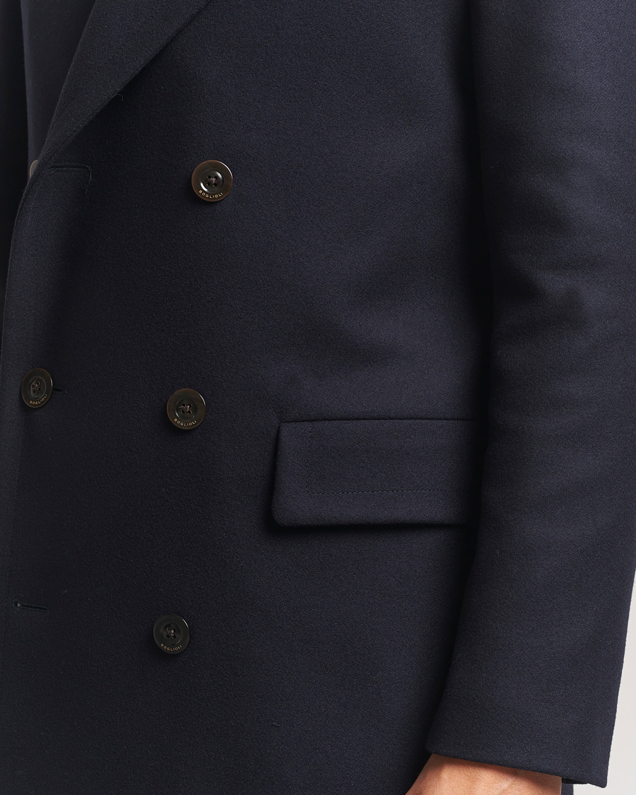 Men | Coats & Jackets | Boglioli | Double Breasted Wool Coat Navy