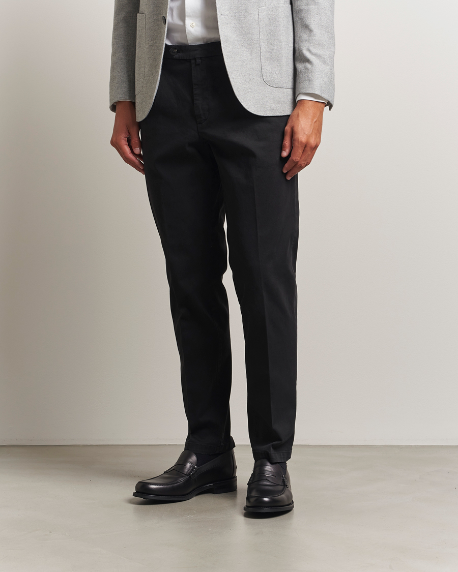Men | Trousers | Briglia 1949 | Easy Fit Pleated Cotton Stretch Chino Black
