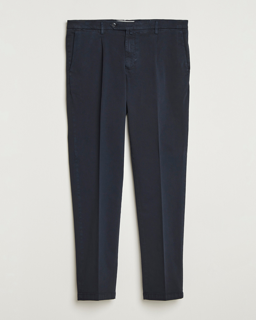 Men | Trousers | Briglia 1949 | Easy Fit Pleated Cotton Stretch Chino Navy