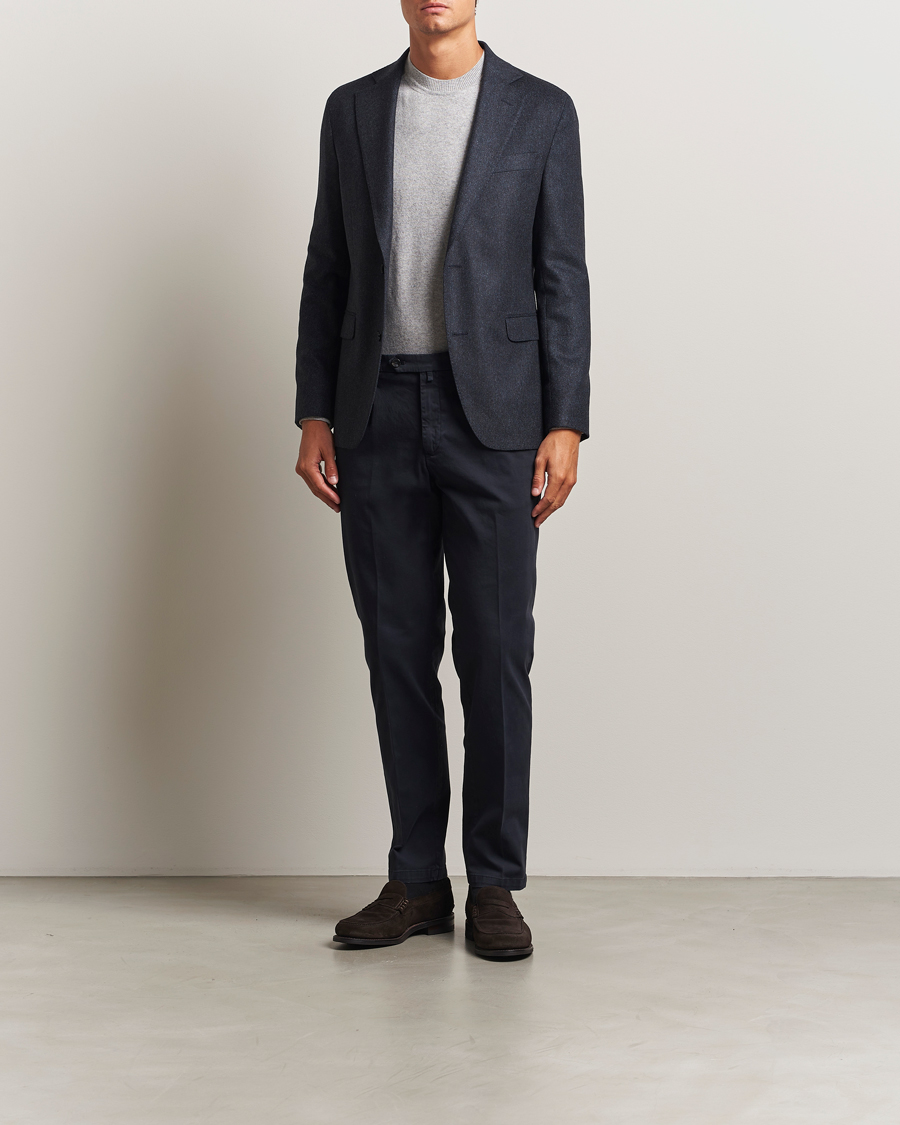 Men | Trousers | Briglia 1949 | Easy Fit Pleated Cotton Stretch Chino Navy