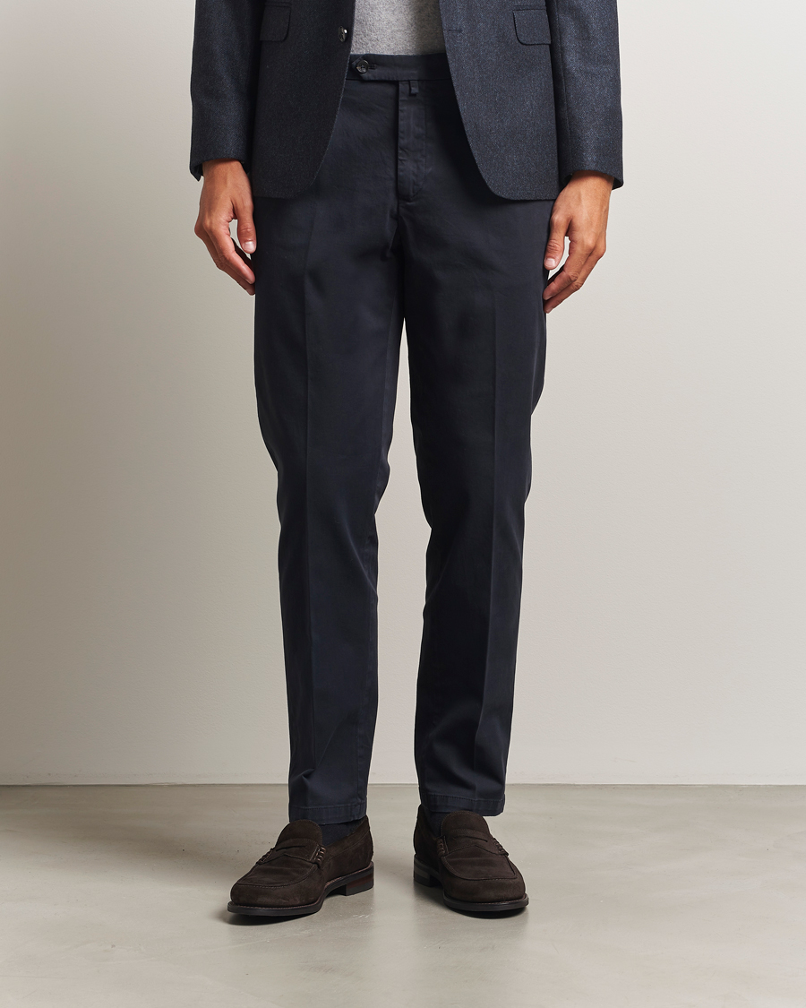 Men | Trousers | Briglia 1949 | Easy Fit Pleated Cotton Stretch Chino Navy