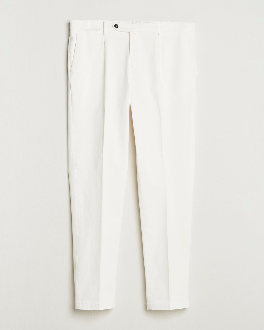 Men | Trousers | Briglia 1949 | Easy Fit Pleated Cotton Stretch Chino Off White