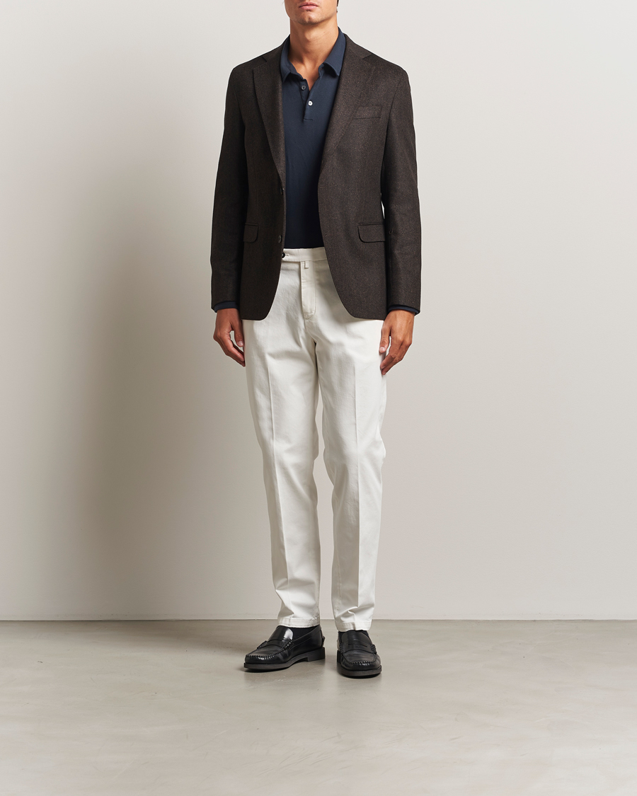 Men | Trousers | Briglia 1949 | Easy Fit Pleated Cotton Stretch Chino Off White