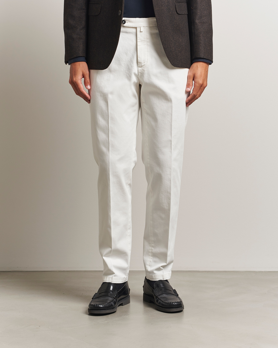 Men | Trousers | Briglia 1949 | Easy Fit Pleated Cotton Stretch Chino Off White