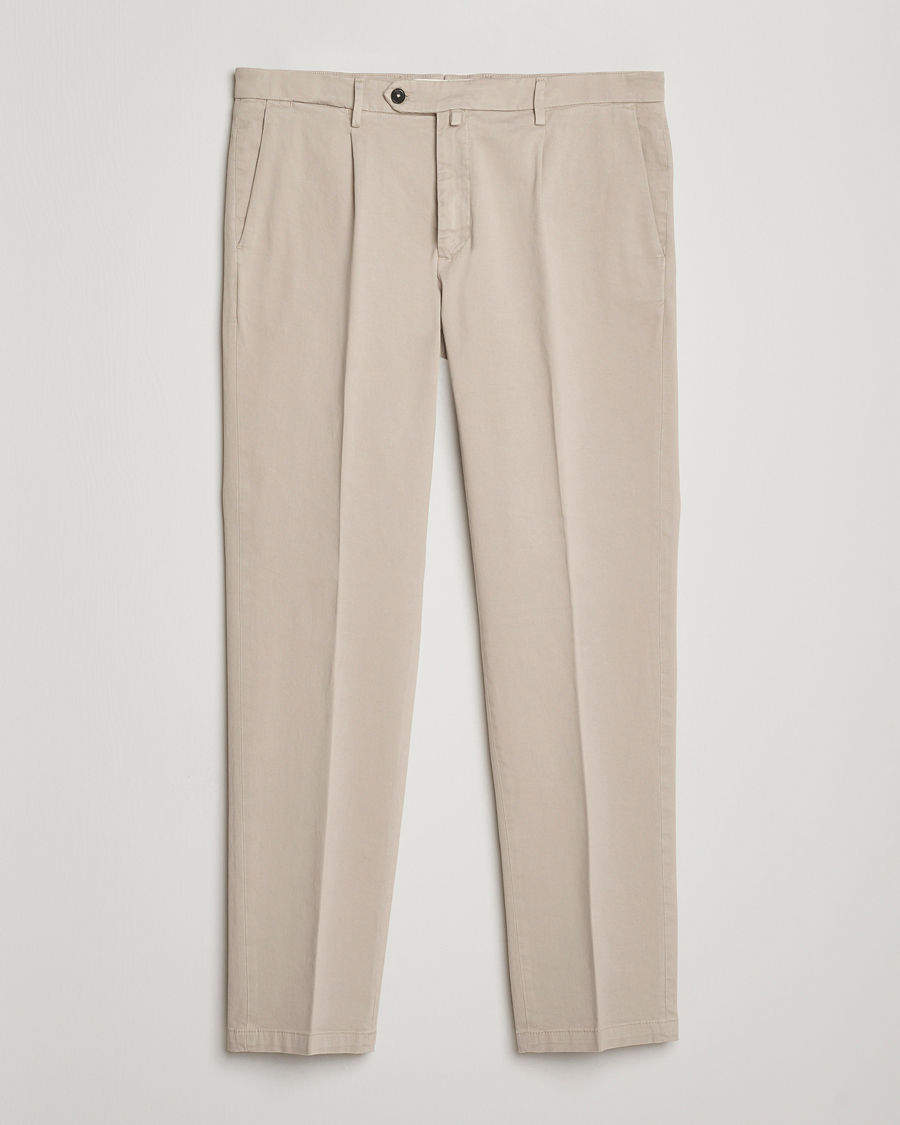 Men | Trousers | Briglia 1949 | Easy Fit Pleated Cotton Stretch Chino Beige