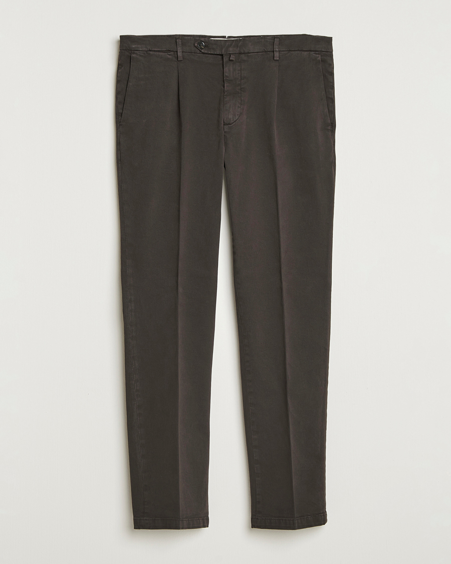 Men | Trousers | Briglia 1949 | Easy Fit Pleated Cotton Stretch Chino Dark Brown