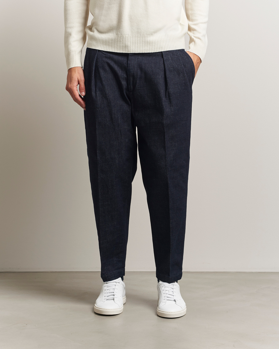 Men | Trousers | Briglia 1949 | Portobello Loose Fit Denim Trousers Dark Blue