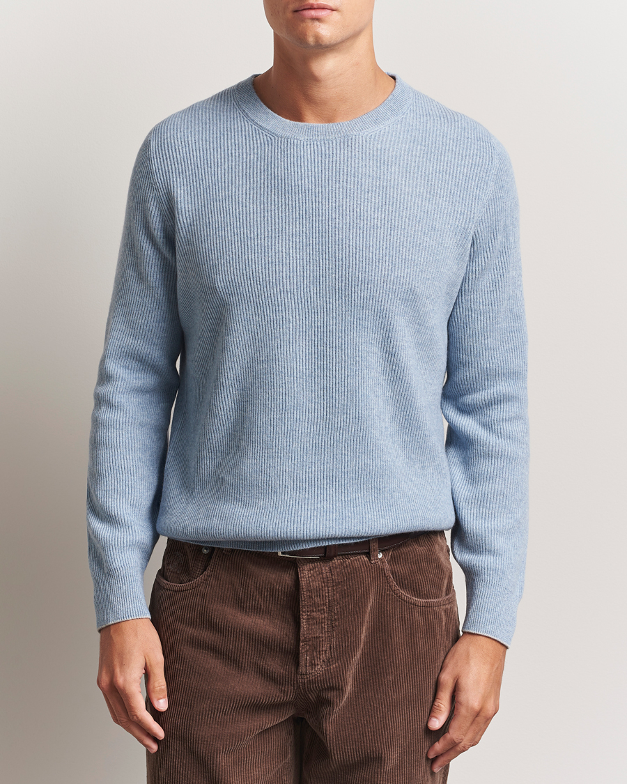 Men | Sweaters & Knitwear | Brunello Cucinelli | Cashmere Rib Crew Neck Sweater Light Blue