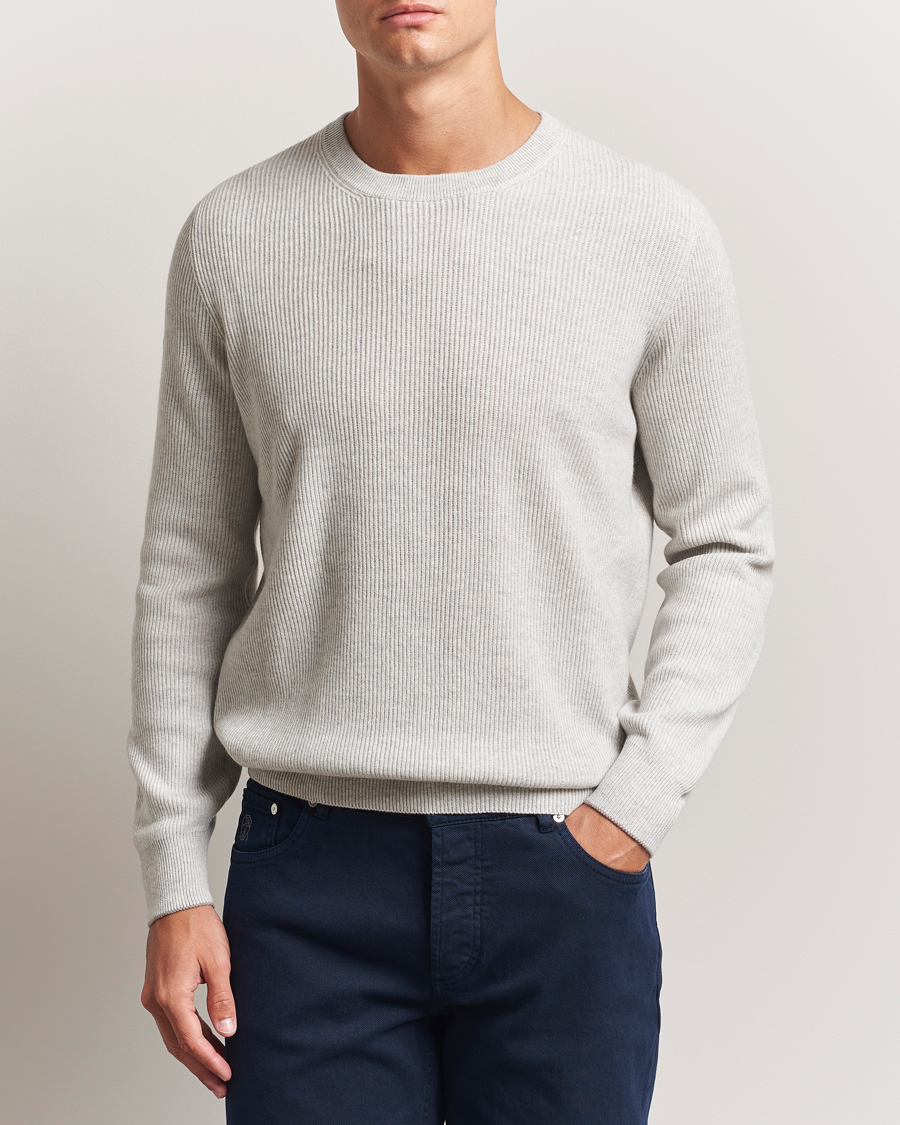 Men | Sweaters & Knitwear | Brunello Cucinelli | Cashmere Rib Crew Neck Sweater Pearl Grey