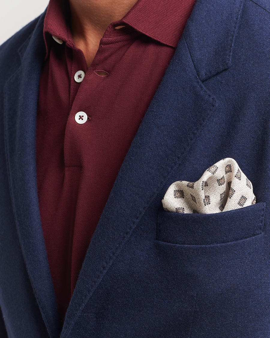 Men | Pocket Squares | Brunello Cucinelli | Printed Silk Pocket Square Ivory