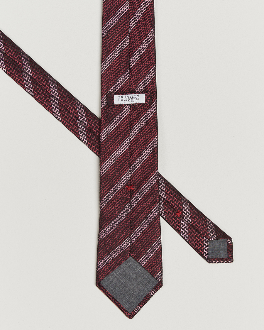 Men | Ties | Brunello Cucinelli | Regimental Stripe Silk Tie Amaranto
