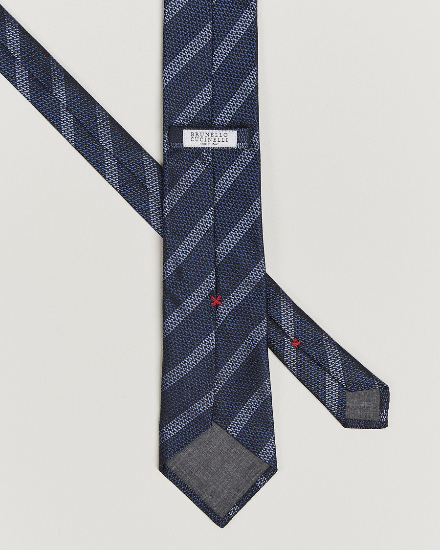 Men | Ties | Brunello Cucinelli | Regimental Stripe Silk Tie Navy