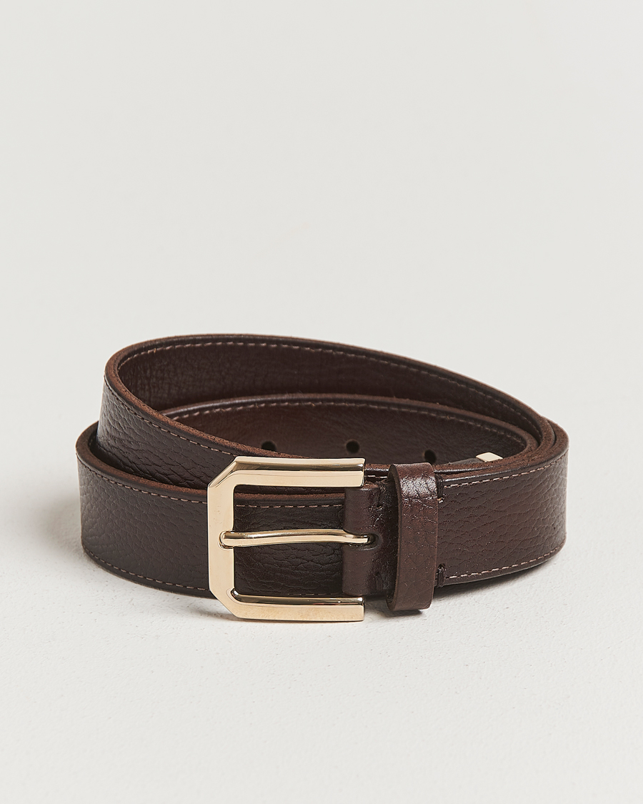 Men | Belts | Brunello Cucinelli | Grain Leather Belt Dark Brown