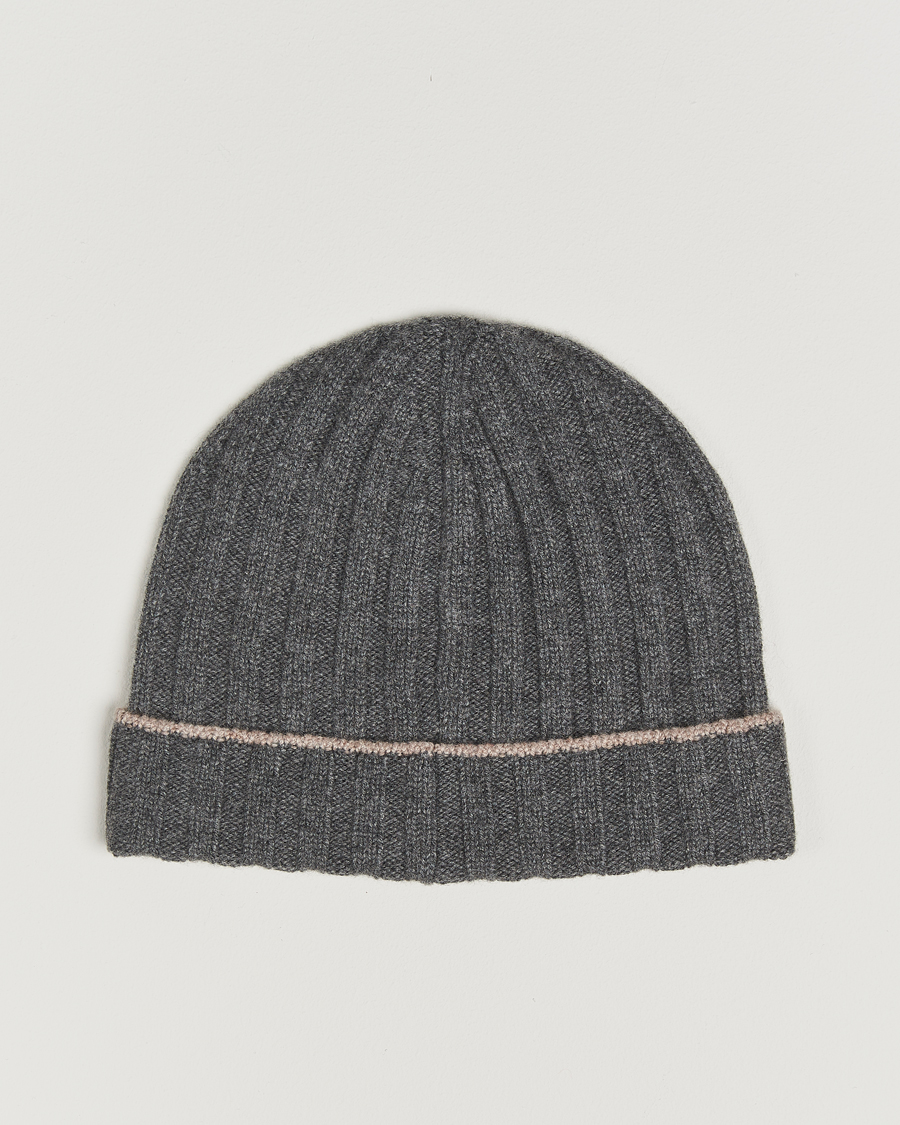 Men | Brunello Cucinelli Cashmere Contrast Beanie Grey Melange | Brunello Cucinelli | Cashmere Contrast Beanie Grey Melange