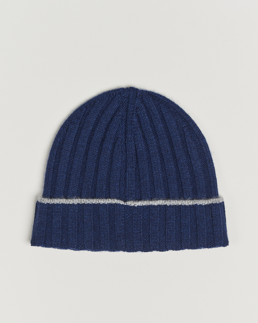 Men | Brunello Cucinelli Cashmere Contrast Beanie Navy | Brunello Cucinelli | Cashmere Contrast Beanie Navy