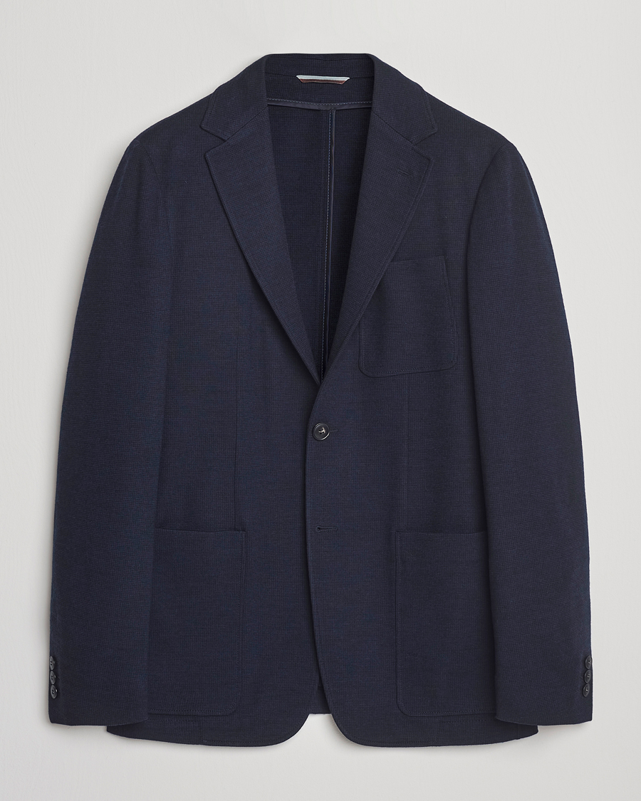 Men | Blazers | Canali | Wool Houndstooth Jersey Blazer Navy