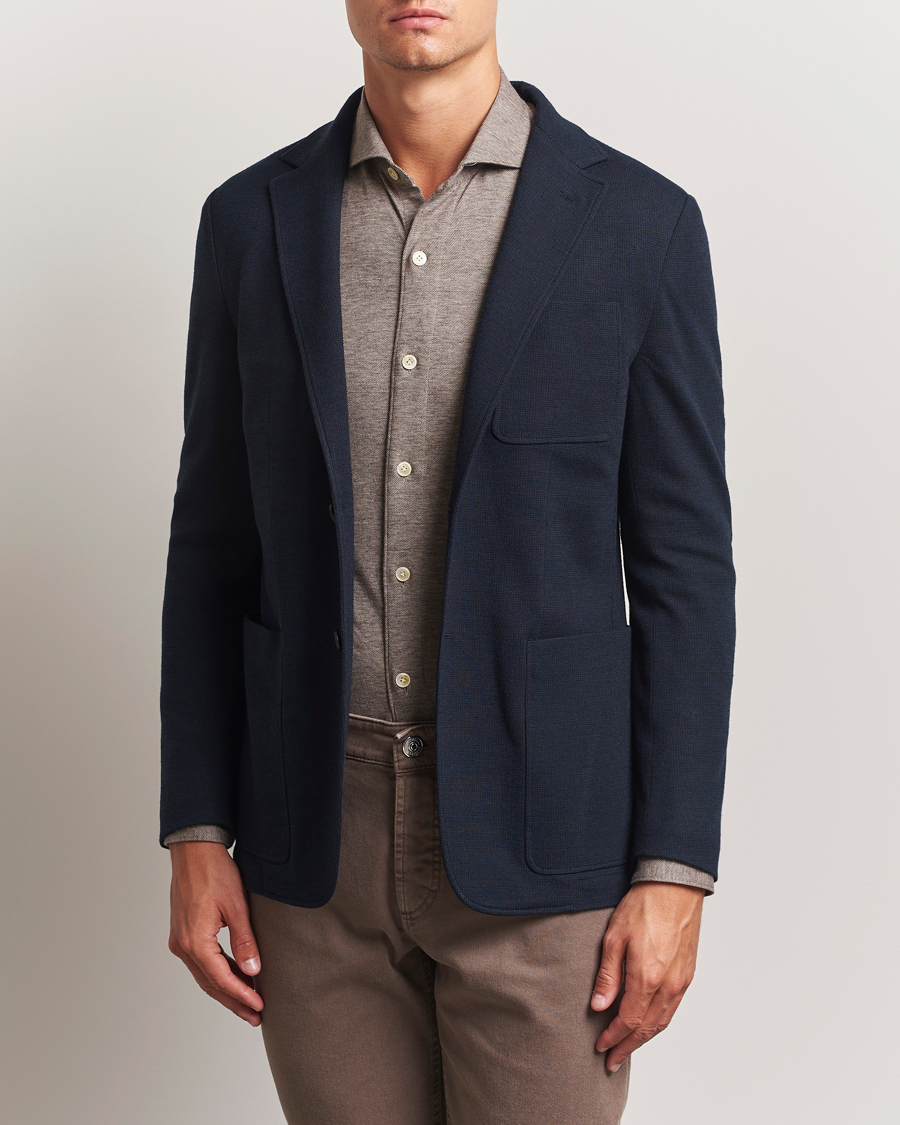 Men | Blazers | Canali | Wool Houndstooth Jersey Blazer Navy