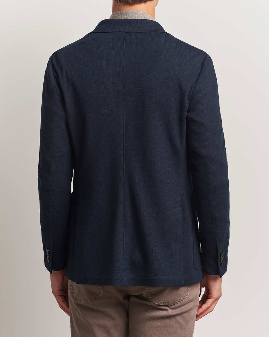 Men | Blazers | Canali | Wool Houndstooth Jersey Blazer Navy
