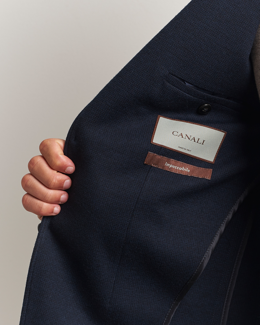Men | Blazers | Canali | Wool Houndstooth Jersey Blazer Navy
