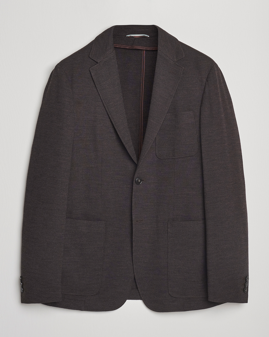 Men | Blazers | Canali | Wool Houndstooth Jersey Blazer Dark Brown
