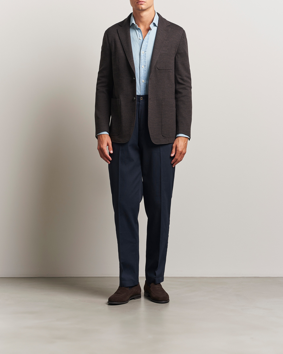 Men | Blazers | Canali | Wool Houndstooth Jersey Blazer Dark Brown