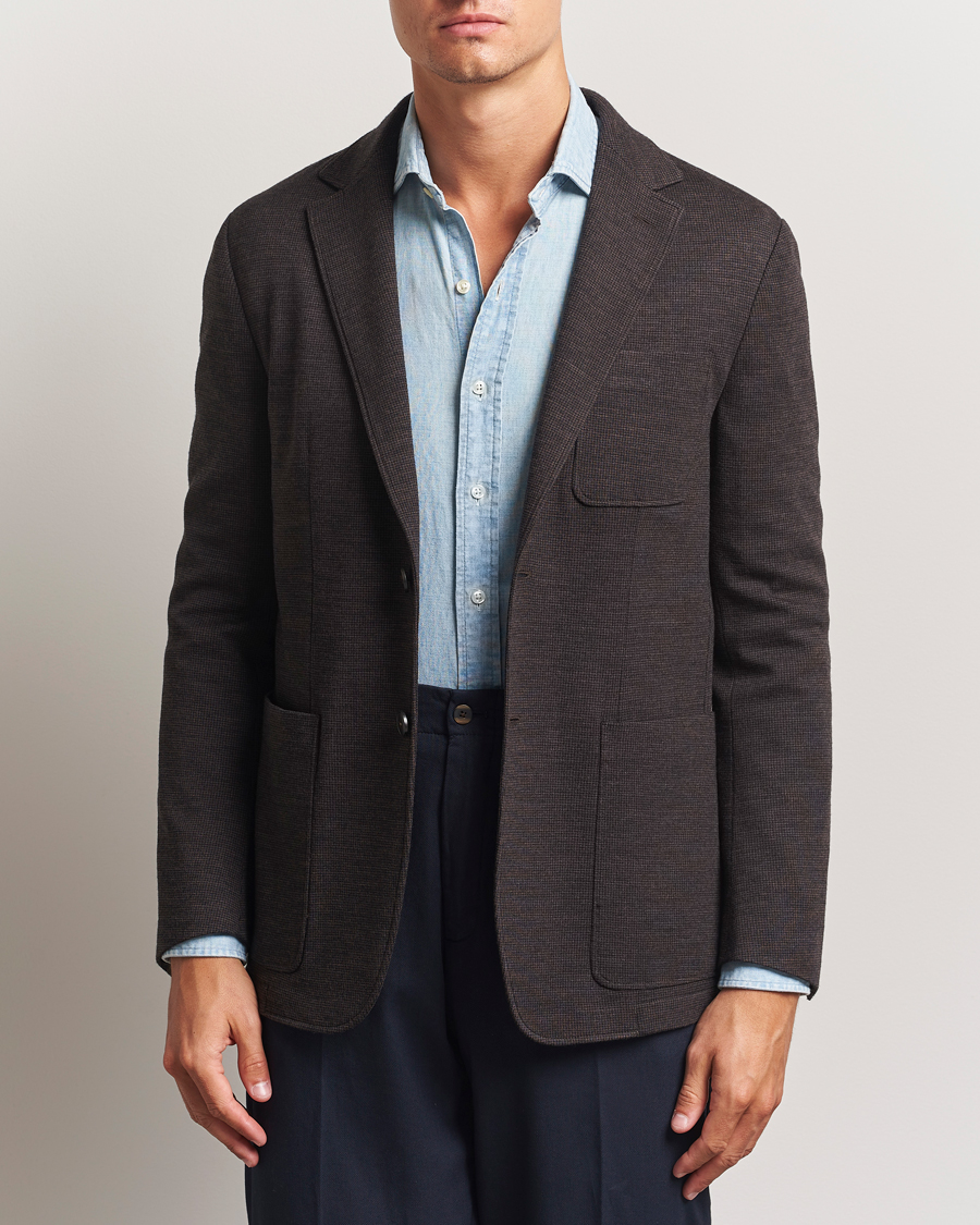 Men | Blazers | Canali | Wool Houndstooth Jersey Blazer Dark Brown