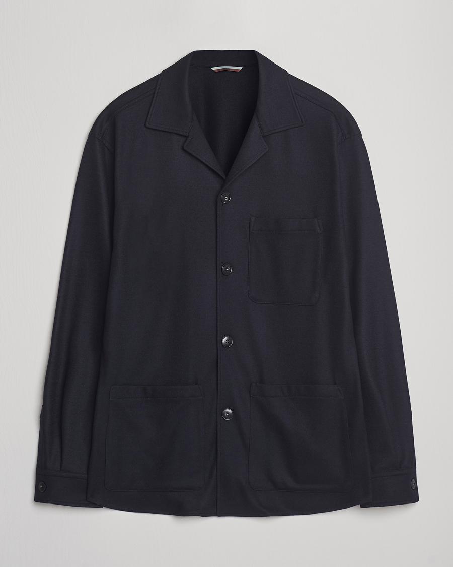 Men | Coats & Jackets | Canali | Wool Shirt Jacket Navy