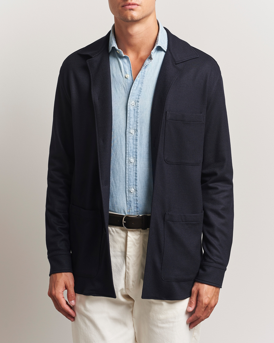 Men | Coats & Jackets | Canali | Wool Shirt Jacket Navy