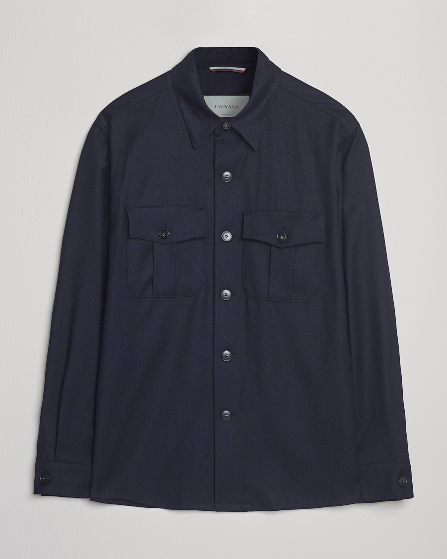Men | Shirts | Canali | Flannel Overshirts Navy