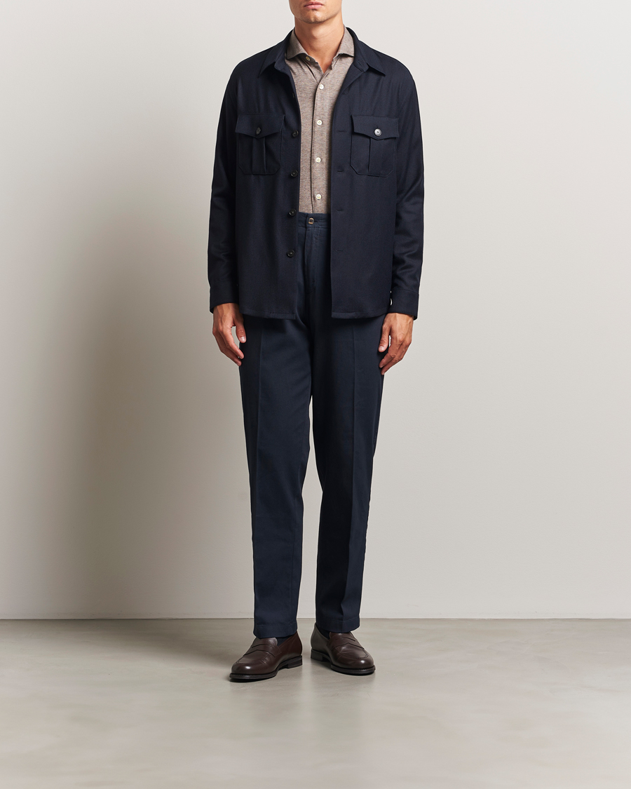 Men | Shirts | Canali | Flannel Overshirts Navy