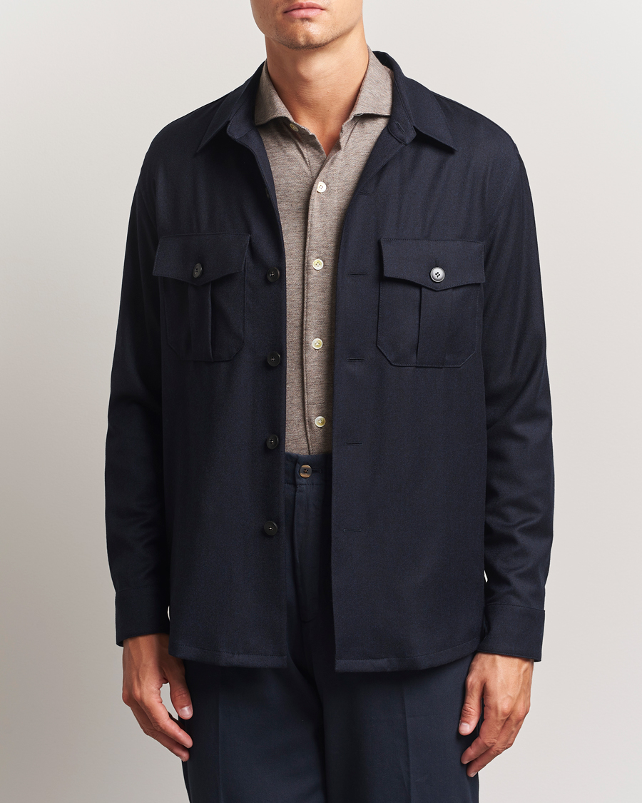 Men | Shirts | Canali | Flannel Overshirts Navy