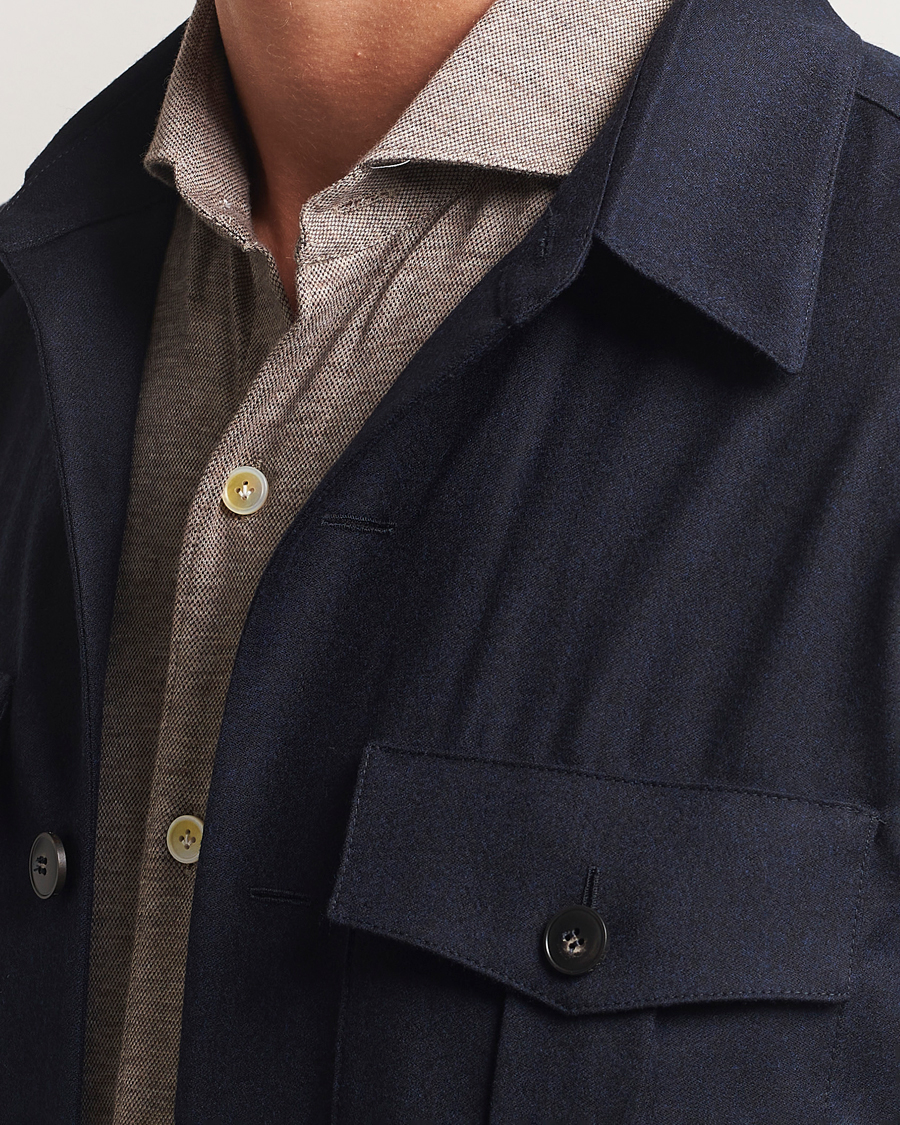 Men | Shirts | Canali | Flannel Overshirts Navy