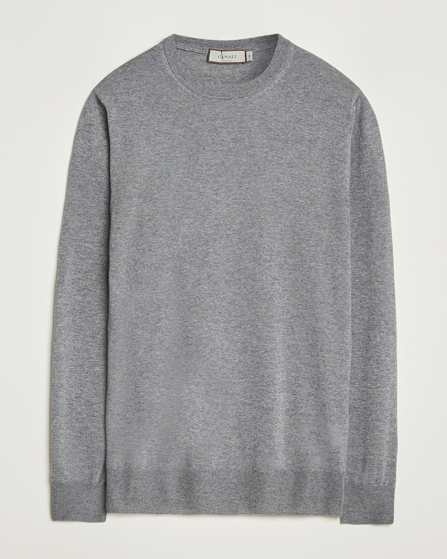 Men | Sweaters & Knitwear | Canali | Merino Wool Crew Neck Light Grey
