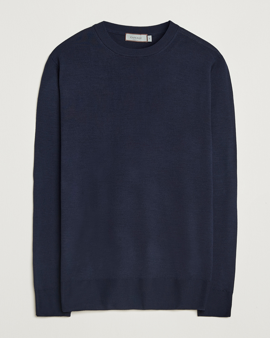 Men | Sweaters & Knitwear | Canali | Merino Wool Crew Neck Navy