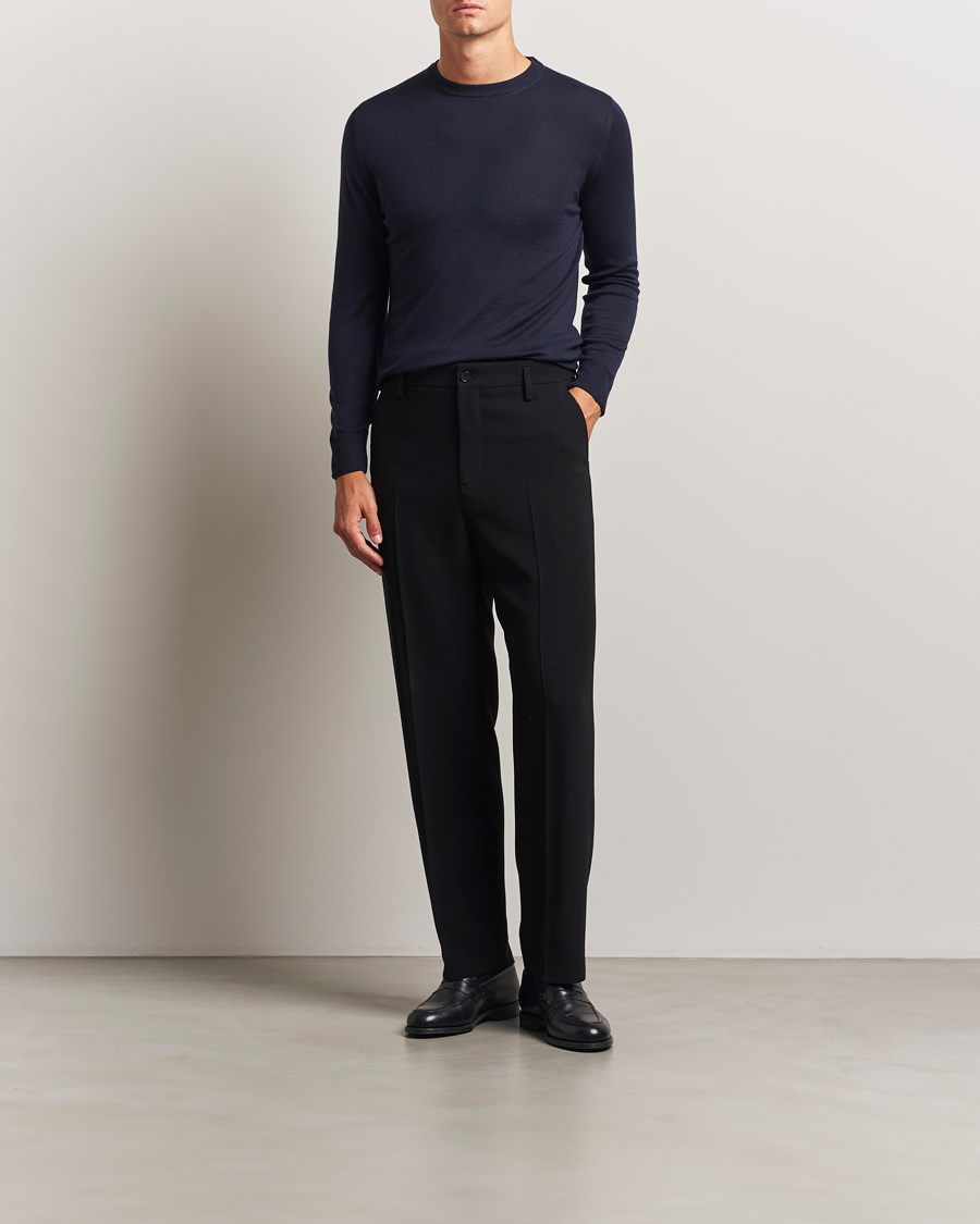 Men | Sweaters & Knitwear | Canali | Merino Wool Crew Neck Navy