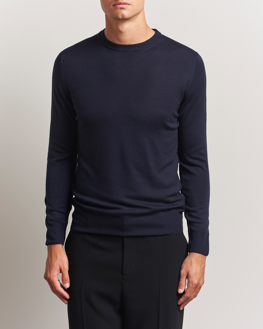 Men | Sweaters & Knitwear | Canali | Merino Wool Crew Neck Navy
