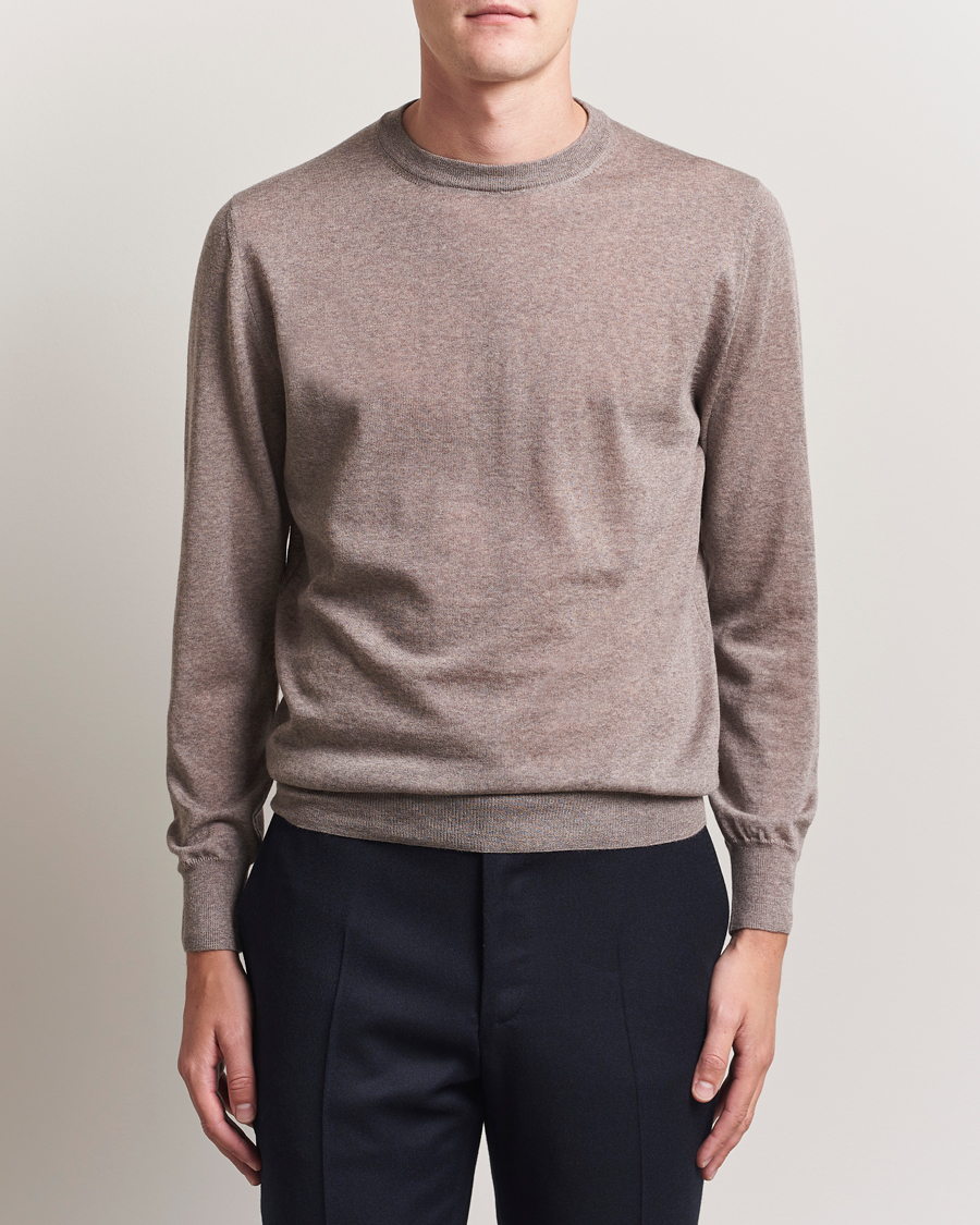 Men | Sweaters & Knitwear | Canali | Merino Wool Crew Neck Beige