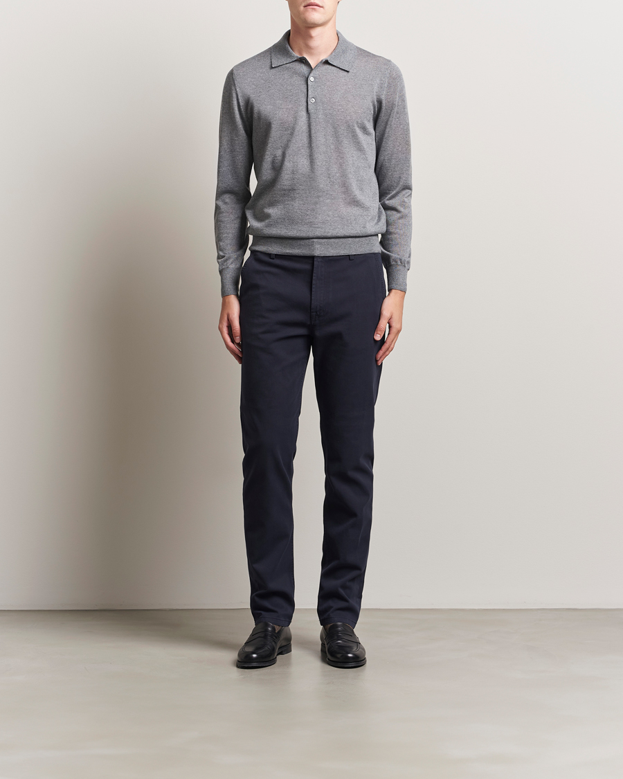 Men | Sweaters & Knitwear | Canali | Merino Wool Long Sleeve Polo Light Grey