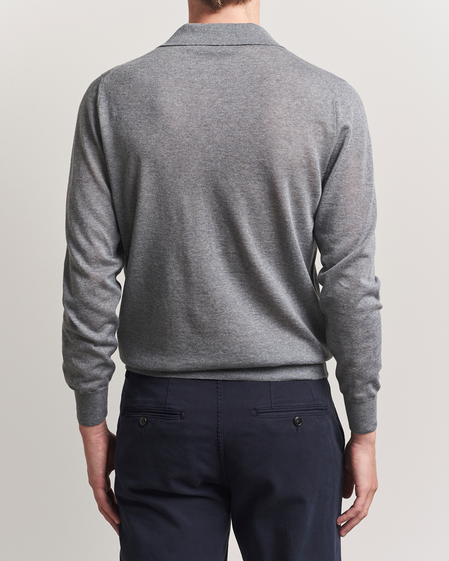 Men | Sweaters & Knitwear | Canali | Merino Wool Long Sleeve Polo Light Grey